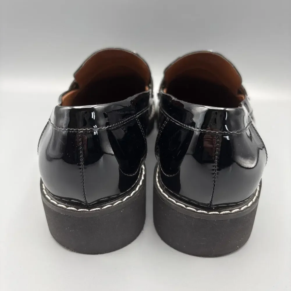 Franko Sarto Cassandra Penny Loafers Size 10 Black Patent Vegan Leather Academia